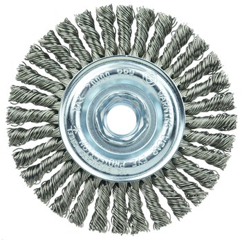 Weiler Wolverine 36219 Wheel Brush - 4 in Dia - Knotted - Stringer Bead Stainless Steel Bristle