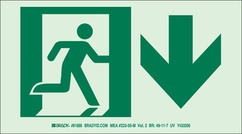 Picture of Brady Bradyglo B-985 Polyester / Polystyrene Rectangle Safety Green Exit Sign part number 114695 (Main product image)