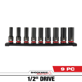 Milwaukee SHOCKWAVE Impact Duty 49-66-7032 Impact Socket Set - Forged Steel - 1/2 in 6 point Drive - Deep Length - 78412