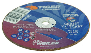 Weiler Tiger Cut-Off Wheel 58345 - Type 1 (Straight) - 3 in - Ceramic - 36 - T