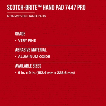 3M Scotch-Brite 7447 Pro Hand Pad 64926 - Aluminum Oxide - Very Fine - 9 in x 6 in