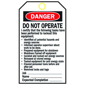 Brady 65520 Lockout / Tagout Tag, 3 in x 5 3/4 in, Polyester / Paper ...