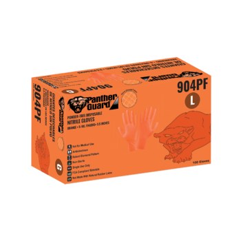 Global Glove Panther-Guard High-Visibility Orange Large Powder Free Disposable Gloves - Industrial Grade - 9.5 in Length - Raised Diamond Finish - 6 mil Thick - 904PF-L
