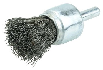 Weiler Wolverine Steel Cup Brush - Unthreaded Stem Attachment - 3/4 in Diameter - 0.010 in Bristle Diameter - 36247