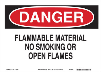 Picture of Brady B-563 High Density Polypropylene Rectangle White English Flammable Material Sign part number 116121 (Main product image)