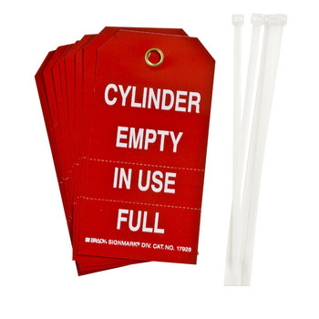 Picture of Brady White on Red Metal Grommet, Self-Laminating Polyester Cylinder Status 17928 Cylinder Status Tag (Main product image)