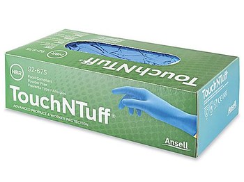 Picture of Ansell TouchNTuff 92-675 Blue Large Nitrile Powder Free Disposable Gloves (Main product image)