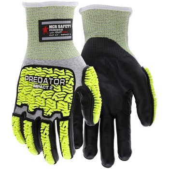 MCR Safety Hypermax Predator Mechanics Knits Hi-Vis Yellow/Black 2XL Mechanics Work Gloves - A7 Cut Resistance - Bi-Polymer Palm & Fingers Coating - PD6952XXL