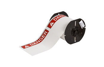 Picture of Brady ToughWash White, Red / White text Indoor Polyester Thermal Transfer B30C-25-855-ANSIDA Continuous Thermal Transfer Printer Label Roll (Main product image)