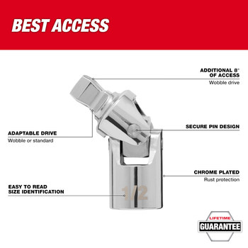 Milwaukee Drive Universal Joint 42-04-9104 - 1/2 in Male Square - Chrome Vanadium Steel - 61733