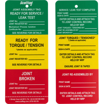Brady 833763 Black / White on Green / Yellow / Red Polypropylene Joint Inspection Joint Inspection Tag - 3.25 in Width - 7.625 in Height - 754473-54766