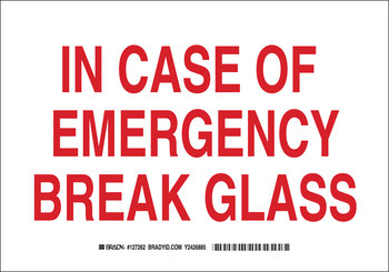 Picture of Brady B-555 Aluminum Rectangle White English In Case Of Emergency Sign part number 127260 (Main product image)