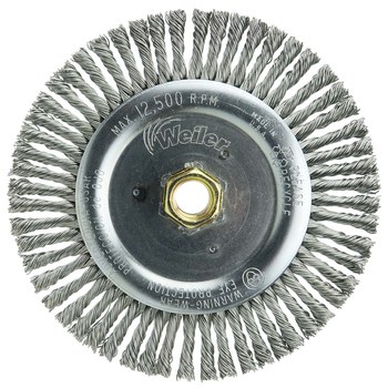 Weiler Dually 79815 Wheel Brush - 6 in Dia - Knotted - Stringer Bead Stainless Steel Bristle