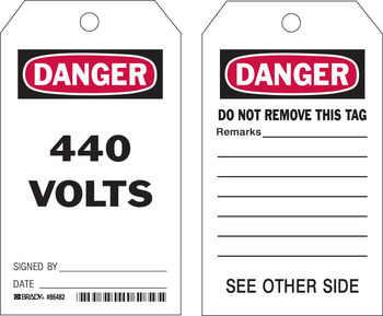 Picture of Brady Black / Red on White Laminated, Metal Grommet, Write-On Polyester / Paper 86482 Equipment Safety Tag (Main product image)
