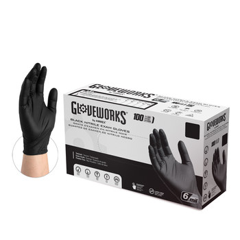 Ammex Gloveworks Disposable Gloves GWBEN46100, Size Large, Black