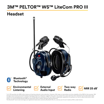 3M Peltor WS LiteCom PRO III - Hard Hat Attached - MT73H7P3E4D10NA Dark Blue Communication Headset - 28 NRR - 318640-06714