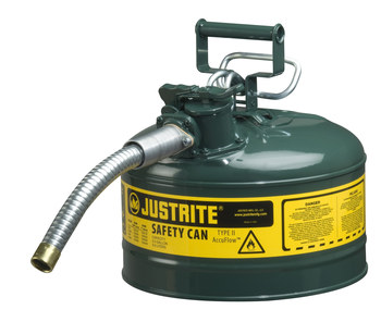 Picture of Justrite Accuflow Green Steel Leak-Proof, Pressure-Relief Vent, Self-Closing 2 1/2 gal Safety Can (Main product image)