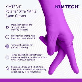 Ansell Kimtech Xtra Dark Magenta Large Exam Gloves - 12 in Length - Textured Fingers Finish - 5.9 mil Thick - 62763