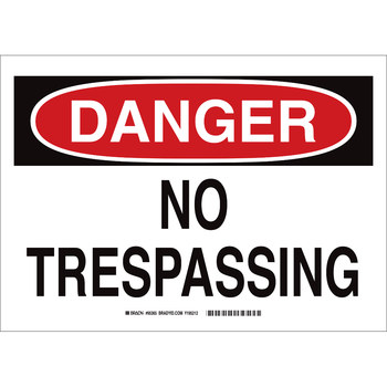 Picture of Brady B-555 Aluminum Rectangle White English No Trespassing Sign part number 95363 (Main product image)