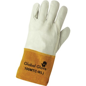 Global Glove 100MTC White Large Grain Cowhide Welding Glove - Wing Thumb - 100MTC/LG