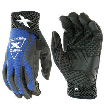 Picture of West Chester Extreme Work LocX-On 89302 Black/Blue 2XL Synthetic Leather Full Fingered Work Gloves (Main product image)