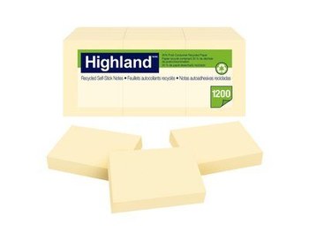 3M Highland Sticky Notes Recycled Paper 00440, 34 mm x 47 mm, White