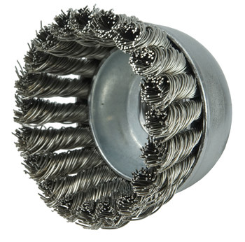 Weiler Stainless Steel Cup Brush - Threaded Arbor Attachment - 2-3/4 in Diameter - 3/8 in-24 UNF Center Hole - 0.020 in Bristle Diameter - 13256