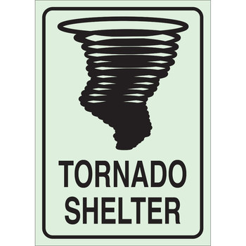 Black On Green Color Glow-In-The-Dark Exit And Directional Sign B-347 Plastic Legend Tornado Shelter With Tornado Picto 10 Width Brady 90777 14 Height 