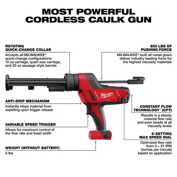 Milwaukee M18 Li-Ion Battery Caulk and Adhesive Gun 2641-20 - 24227
