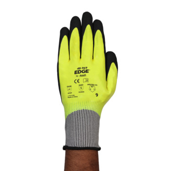 Ansell Edge 48969 Yellow and Black 9 HPPE, Spandex, Nylon, Steel fiber Cut-Resistant Gloves - ANSI A7 Cut Resistance - Nitrile Coating - 8.85 - 10.82 in Length - 48969090