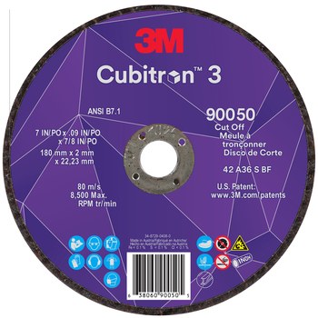 3M Cubitron 3 Cut-Off Wheel 90050, Type 27 (Depressed Center), 7