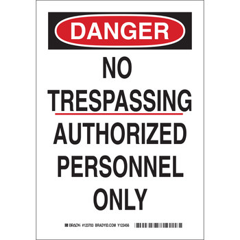 Picture of Brady B-401 High Impact Polystyrene Rectangle White English No Trespassing Sign part number 123702 (Main product image)