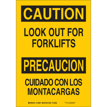Picture of Brady B-302 Polyester Rectangle Yellow English / Spanish Truck & Forklift Warehouse Traffic Sign part number 123997 (Main product image)