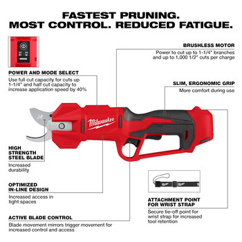 Milwaukee M12 Pruning Shears 2534-20 - 3.2 lb - 2.25 in Blade - 1.25 in Capacity