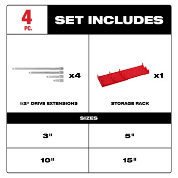Milwaukee Drive Extension Set 48-22-9342 - Chrome Vanadium Steel - Chrome Finish - 61471