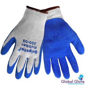 Global Glove Gripster 300 Blue/Gray 6 Cotton/Polyester Work Gloves - Rubber Palm Only Coating - Rough Finish - 300T/6