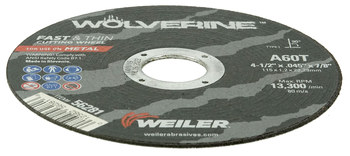 Weiler Wolverine Cutoff Wheel 56281 - Type 1 - Straight Wheel - 4-1/2 in - Aluminum Oxide - 60 - T