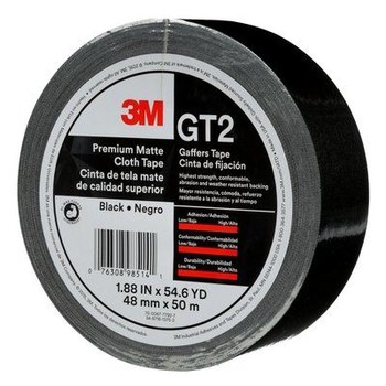 3M GT2 Black Gaffer's Tape - 48 mm Width x 50 m Length - 11 mil Thick - 98514