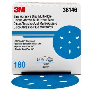 3M Hookit Blue Abrasive Ceramic Aluminum Oxide Hook & Loop Disc - 3 in Diameter Multi-Hole Vacuum Holes - 36146