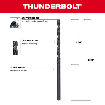 Milwaukee Thunderbolt 3/32 in Drill Bit 48-89-2712 - Right Hand Cut - Split 135° Point - Black Oxide Finish