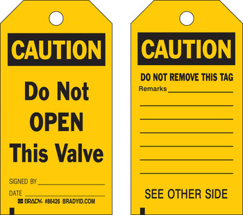 Picture of Brady Black on Yellow Laminated, Metal Grommet, Write-On Polyester / Paper 86426 Equipment Safety Tag (Main product image)