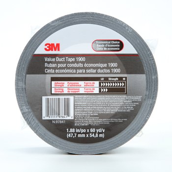 3M 1900 Silver Duct Tape - 48 mm Width x 60 yd Length - 5.8 mil Thick - 97841