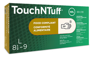 Ansell TouchNTuff 69-318 Tan Medium Powder Free Disposable Gloves - Food Grade - 9 in Length - Rough Finish - 5 mil Thick - 516701