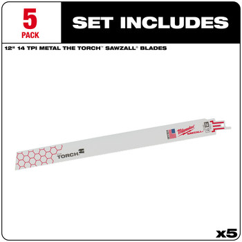 Milwaukee SAWZALL TORCH Reciprocating Saw Blade 48-00-5794 - 14 TPI - 1 in Width x 0.02 in Thick - Bi-Metal
