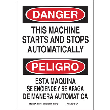 Picture of Brady B-401 Polystyrene Rectangle White English / Spanish Equipment Safety Sign part number 124143 (Main product image)