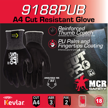 MCR Safety CutPro Black XS Cut-Resistant Gloves - Reinforced Thumb - A4 Cut Resistance - Aramid - Kevlar/Steel Palm & Fingertips Coating - Not Insulated Insulation - Rough Finish - 9188PUBXS