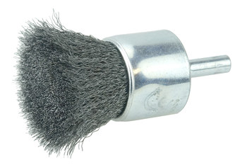 Weiler Steel Cup Brush - Unthreaded Stem Attachment - 1 in Diameter - 0.006 in Bristle Diameter - Trim Length: 1 in - 10009