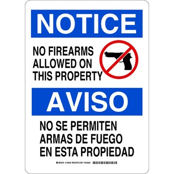Picture of Brady B-555 Aluminum Rectangle White English / Spanish Weapon Control Sign part number 125043 (Main product image)