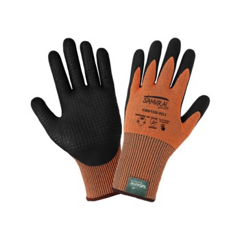 Global Glove Samurai Glove Hi-Vis Orange Large Tuffalene Platinum UHMWPE Cut-Resistant Gloves - ANSI A5 Cut Resistance - Nitrile Palm Coating - CR815D LG
