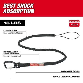 Milwaukee Locking Tool Lanyard 48-22-8816, 2.25 in x 54 in, Nylon/Rubber, Black - 54406